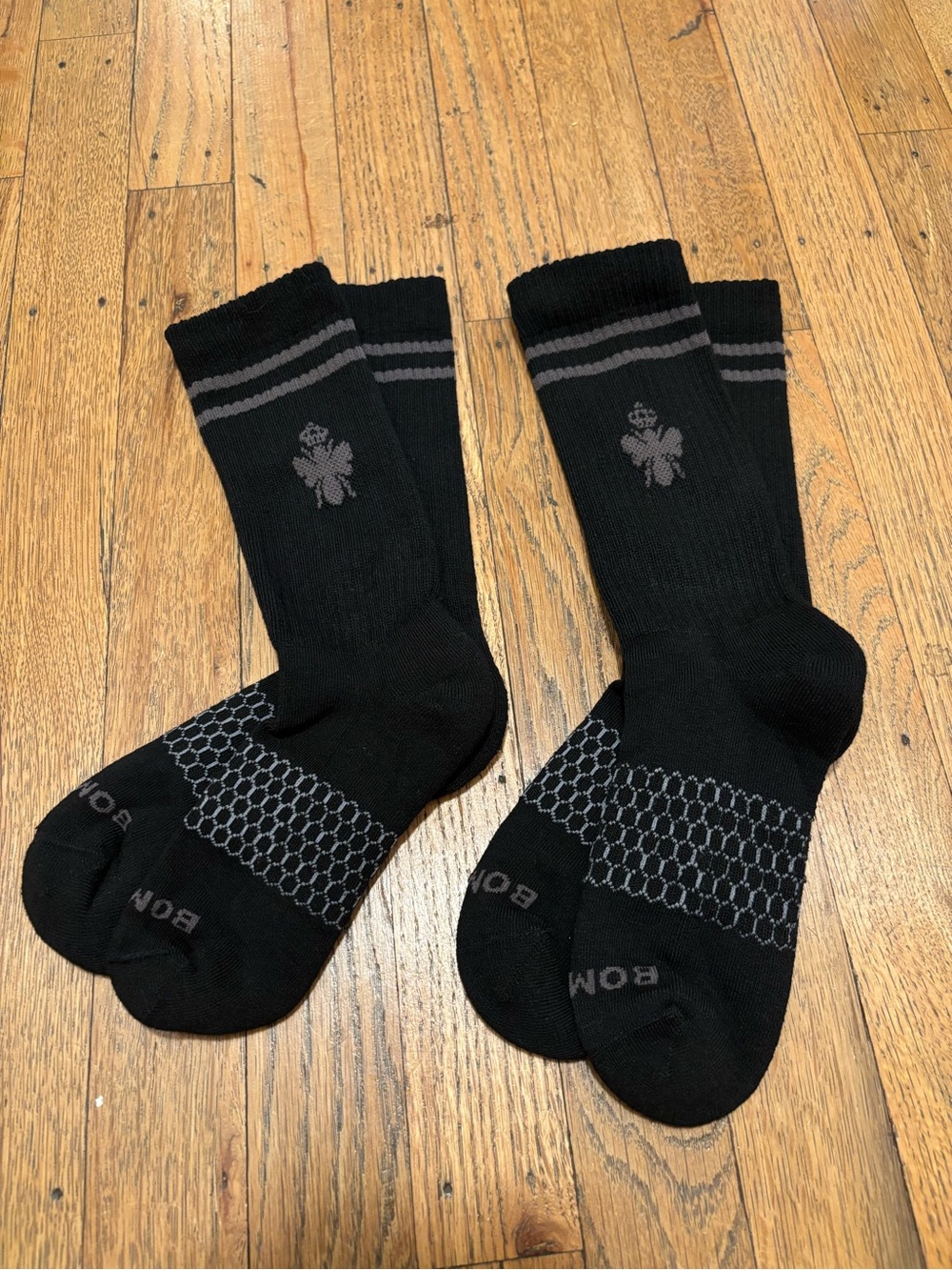Bombas Black Athletic Crew Socks with Gray Accents